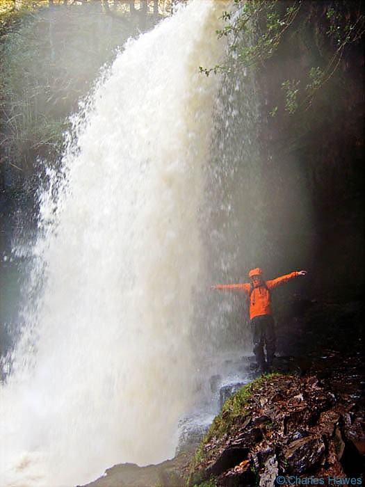 Testing my Montane Air Jacket under the Sgwd yr Eira waterfalls in the Brecon Beacons